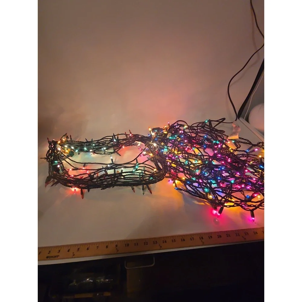 2 Strands Of Multicolor  Christmas Lights Only 1 Works Green Wire 100' Total